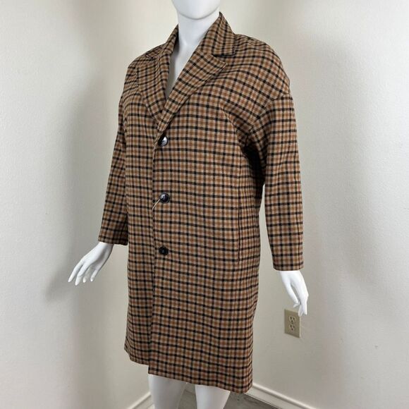 Zara Man Size M Brown Wool Plaid Check Oversized Long NEW Coat Office Modern - Picture 11 of 14